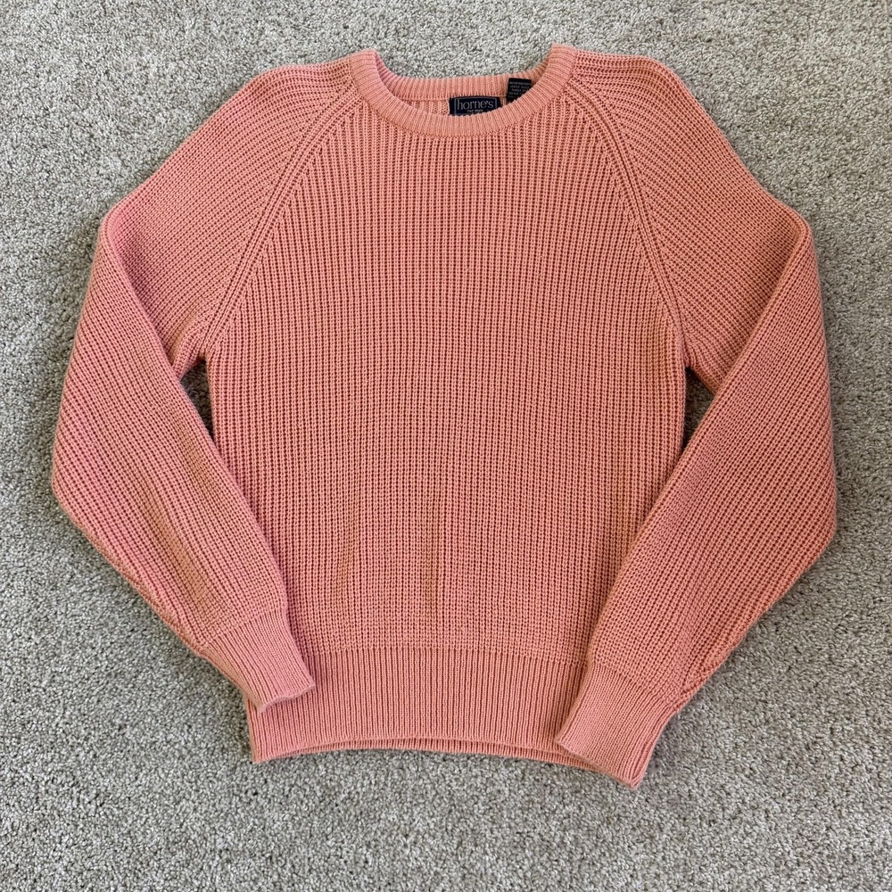 Vintage Horne's Sweater Mens Large Pink Acrylic Waffle Knit Crewneck Pullover